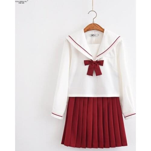 2pcs Set JK School Uniform Long Sleeve Shirt Red Pleated Skirt Japanese Korean Uniforms for Girls Student Anime Cosplay Costumes