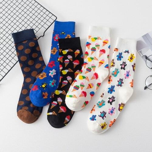 Colorful Cute Lovely Womens Cartoon Socks Bear Ice Cream Dot Socks Cusual Cotton Socks Korean Style Socks For Woman Girls