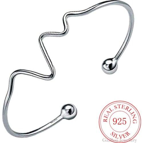 Fashion 925 Sterling Silver Woman Cuff Bracelet Open Heartbeat Shape Lucky Charm Bangle Vintage Party Jewelry Gifts