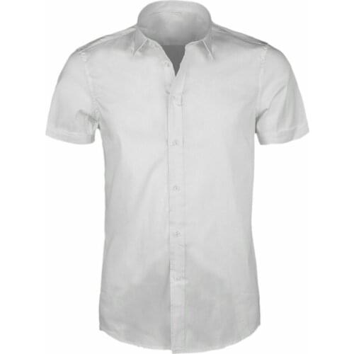 Mens short sleeve shirt cotton Slim Fit shirt half sleeve solid color unique