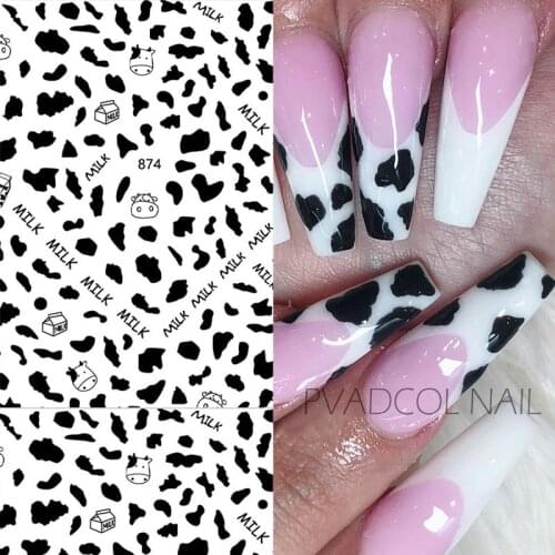 Cow Print Nails Sticker 3D Black White Mix Spots Animal Cow Design Nail Stickers Decals Manicure Decoration Tool