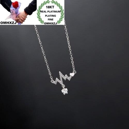 OMHXZJ Wholesale NA378 European Fashion Woman Girl Party Birthday Wedding Gift Heart Beating AAA Zircon 18KT White Gold Necklace