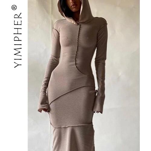Patchwork Long Sleeve Hooded Maxi Dress for Women Y2k Retro Fashion Plus Size Womens Dresses Autumn Winter Vintage Streetwear