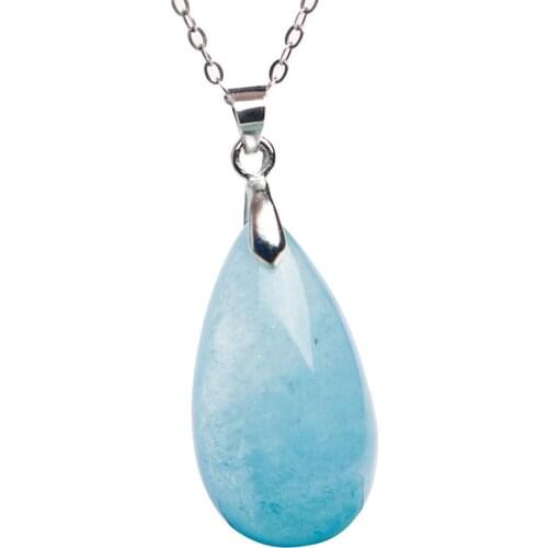 Genuine Natural Ocean Blue Stone Necklace Waterdrop Shape Crystal Beads Women Jewelry Pendant 27x15x9mm