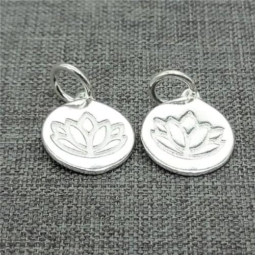5 Pieces 925 Sterling Silver Lotus Charms Diameter 11mm for Yoga Meditation