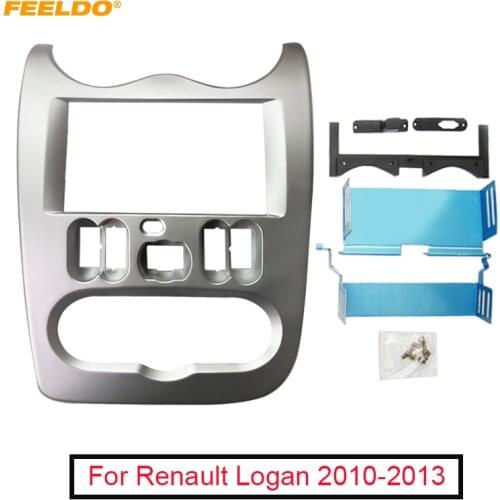 FEELDO Car 2 DIN Stereo Fascia Plate Panel Frame For Renault Logan 2010-2013 Radio Dash Frame Trim Mount Kit #AM5210