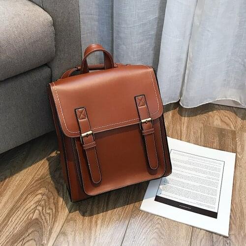 2020 New Vintage Pu Leather Bag Womens Backpack Fashion School Bag for High Quality Leisure Shoulder Bag Solid Color Versatile
