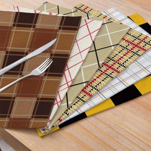 Kitchen Placemat Plaid Pattern Decorative Table Mats 42*32 Nordic Style Cotton Linen Western Placemat Waterproof Drinks Coaster