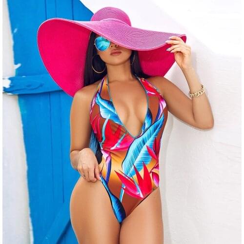 Y5104 Sexy One-Piece Swimsuit Womens Swimwear Push-ups Swimsuit Floral Tight Halter Halter Jumpsuit Beachwear Womens Swimsuit