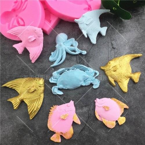 Fish Crab Octopus Silicone Fondant Mold Cake Decorating Tools Chocolate Baking Sugarpaste Craft Bakeware