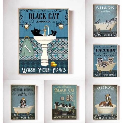 Dog Cat Horse Animal Wash Your Paws Wall Artwork Canvas Painting Posters And Prints Animal Wall Art Pictures Home Decoration