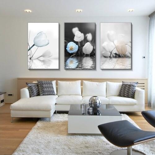 Modern Simple Flower Poster, Tulip, Flower Canvas Painting, Flower Water Reflection, Restaurant Painting, Waterproof Printing