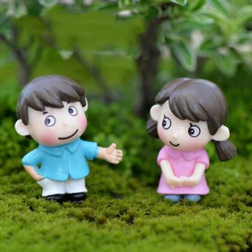 ZOCDOU 2 Pieces Lovers Boy Girl Wedding Little People Small Statue Mini Figurine Crafts Ornament Miniatures Play House DIY Decor