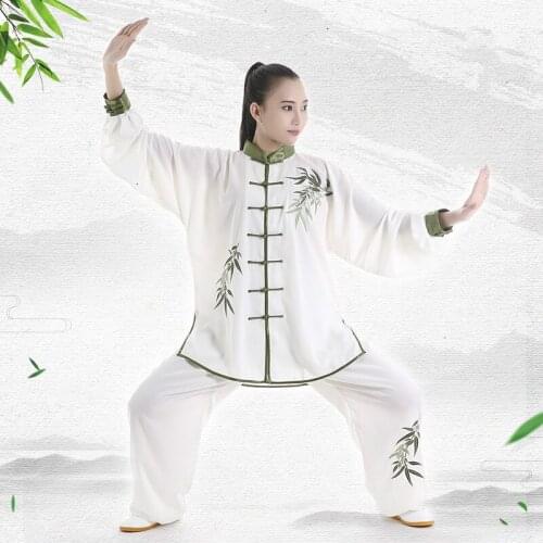 Chinese Style Uniform Adults Martial Arts Clothes Long Sleeve Embroidery Taekwondo Kungfu Suit Morning Exercise Costumes