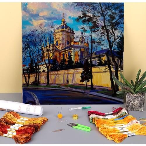 Landscape St. George Printed Water-Soluble Canvas 11CT Cross-Stitch Full Kit Embroidery DMC Threads Knitting Gift