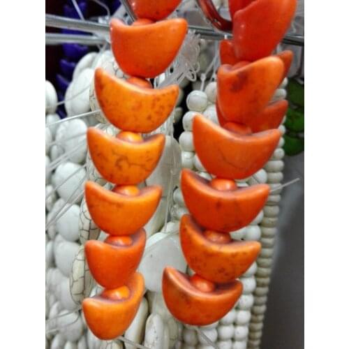 Total 24 pcs beads 18x19mm Bright orange bead carved Sycee ingot howlite stone Loose Beads