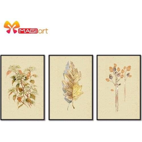 Cross stitch kits Embroidery needlework sets 11CT water soluble canvas patterns 14CT Floral style leaf silhouette-NCMF210