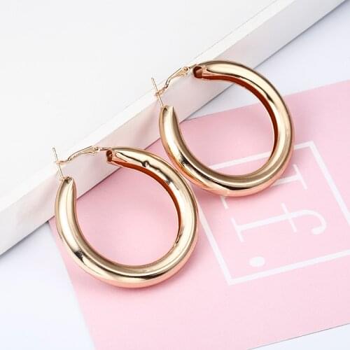 50MM New Fashion Golden Color Hoop Earrings For Women Statement Punk Earrings 2018 Brinco Jewelry Wholesale Gift E0149