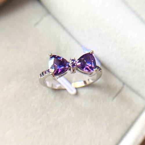 HOT Sparkling Bow Knot Stackable Ring Micro Pave purple CZ for Women Valentines Day Gift Silver Color Jewelry