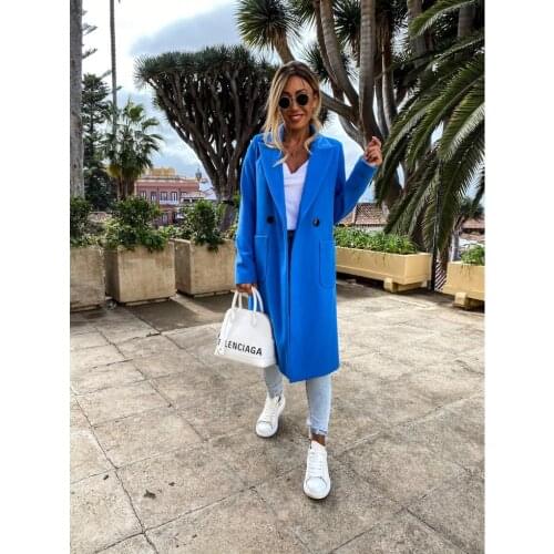 Winter Wool Jacket Coat Women Long Sleeve Pocket Vintage Outerwear Plus Size Streetwear Female Clothes Office Ladies Trench