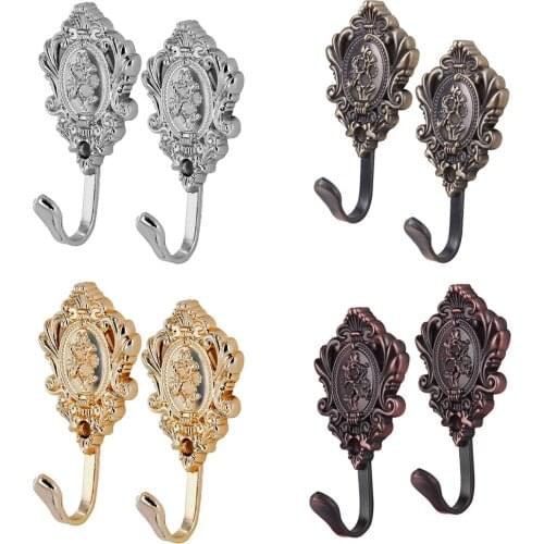 Rose Pattern Vintage Alloy Drapery Curtain Holdbacks Tieback Hooks 2Pcs
