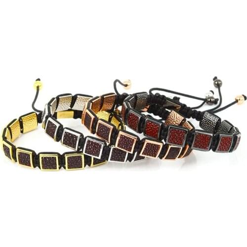 2017 Hot Sale Fashion Jewelry Macrame Braid Bracelets Genius Pearl Fish Leather Square Shape Braid Bracelets for Men and Women