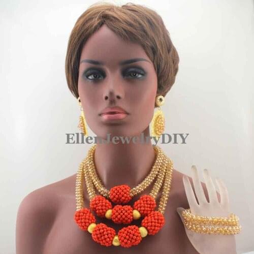 2019 Handmade Coral Indian Jewelry Sets Crystal Pendant Nigerian Wedding beads Necklace Set african beads jewelry sets W13157