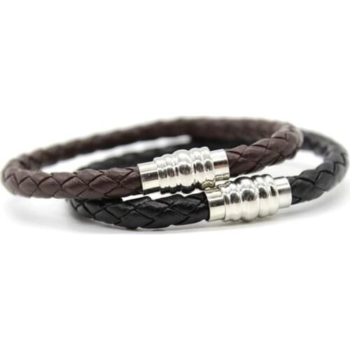 2021 Trendy Genuine Leather Bracelets Punk Rock Men Stainless Steel Multilayer Braided Winding Bracelet For Women Rope Chain