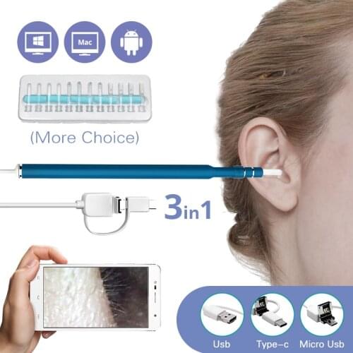 3 In 1 USB OTG Visual Ear Cleaning Endoscope Spoon Functional Diagnostic Tool Ear Cleaner Android 720P Camera Ear Pick