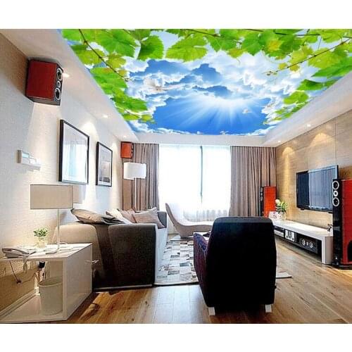 Blue sky pigeons leafy ceiling 3d wallpaper modern for living room murals 3d wallpaper mural Non woven wallpaper Fresco