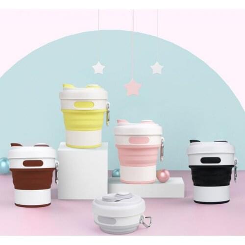 450ml Leakproof Collapsible Travel Cup with Lid Silicone Outdoor Accessory Folding Camping Cup Hiking Folding Drinking Cup