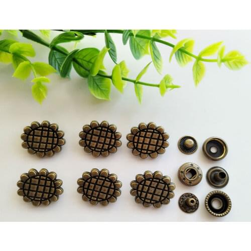 6sets Flower Zinc Alloy Snap Fastener Press Stud Sewing Leather Combined Button Craft For Clothes Garment DIY Decoration 21*18mm