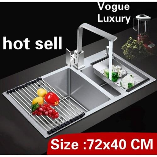 Free shipping Apartment luxury wash vegetables kitchen manual sink double groove small durable 304 stainless steel 72x40 CM