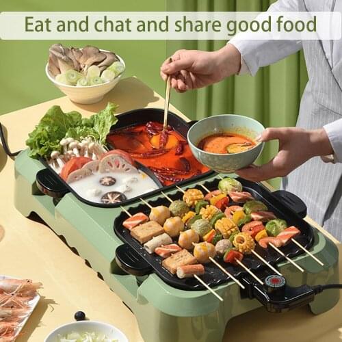 2200W Electric Smokeless Grill And Hot Pot Detachable Roasting And Shabu All-in-one Pan Independent Dual Temperature Control