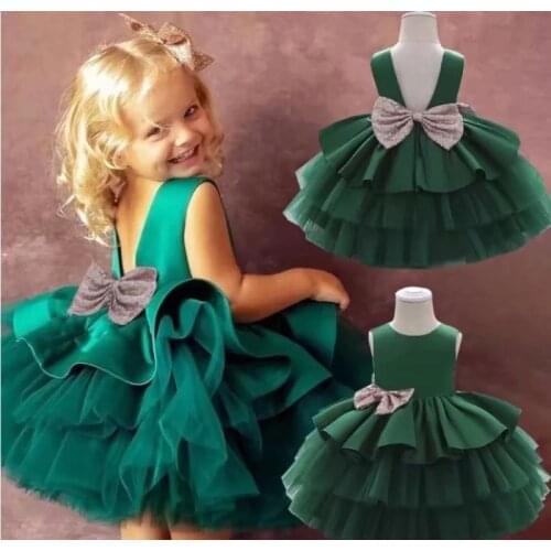 GY 2021 Sequin Newborm Girl Party Dress Puffy Ball Gown Lovely Birthday Tutu Dress Lace Flower Girl Dresses Red Green Blue