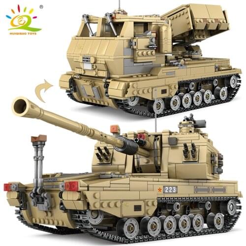 HUIQIBAO TOYS 2IN1 1499pcs Military Cannon Tank Building Blocks WW2 Army Track Truck Soldier Figure Set For Children Boy Bricks