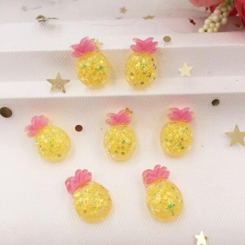Resin Kawaii Mini Colorful Glitter Crystal Pineapple Flatback Rhinestone 20PCS Cabochon Scrapbook DIY Decor Home Figurine Crafts