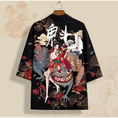 Japanese Male Kimono Cardigan Men Asian Clothes Samurai Streetwear Kimono Shirt Traditional Japanese Kimonos Yukata Haori 10829