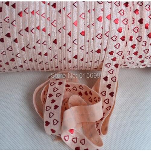 5/8" petal peach color FOE printed foil heart as Valentine FOE-Factory wholesale custom print Ribbon,50 yards per lot