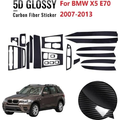 Left Hand Drive Fit For BMW X5 E70 2007-2013 5D Glossy Carbon Fiber Pattern Car Interior Dashboard Sticker