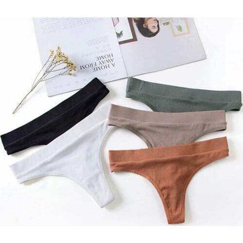Fashion Lingerie Women Low-Waist Cotton Spandex 1Pcs T-back Breathable Soft Women Underwear Pure Color Bodyshaper Panties
