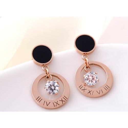YUN RUO 2019 Fashion Roman Numerals Round Stud Earring Woman Rose Gold Color Titanium Steel Jewelry Birthday Gift Never Fade