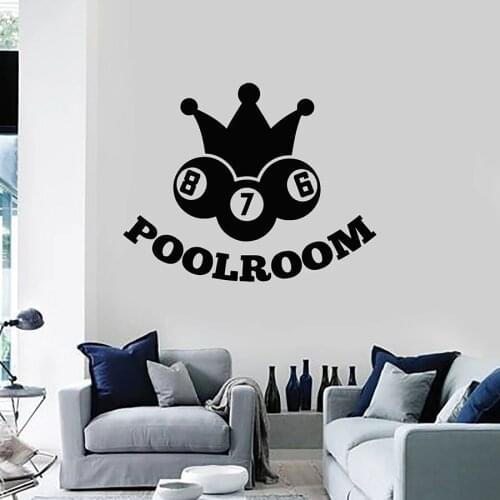 Poolroom Wall Decal Crown Ball Cue Billiards Hobbies Vinyl Window Sticker Bedroom Living Room Man Cave Home Decor Art Mural M010