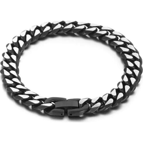 Stainless Steel Black Heave Punk Rock Cuba Chain Link Bracelet Bangle Gift Hip Hop Jewelry For Men