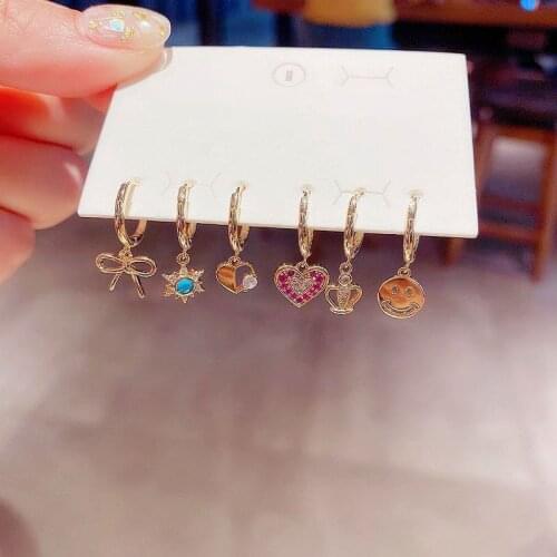 Delicate Smiley Bow Crown Heart Earrings Set For Women Girls Shiny Jewelry Christmas Gifts Wholesale S-E1366