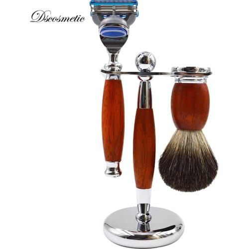 New Red Wood Pure Badger Shaving Brush and Safety Razor set/kits Black Pure badger hair shaving brush