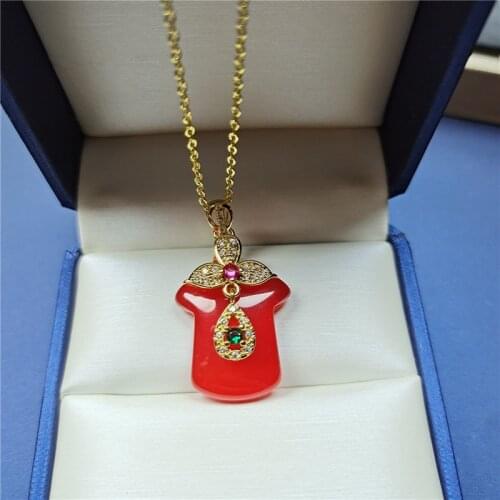 Koraba S925 Silver Inlaid Natural Chalcedony Pendant Necklace