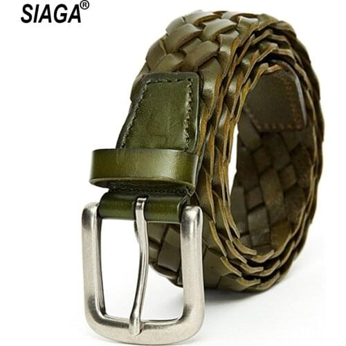 Brand Designer Ladies Unique Design Knitted Cowhide Leather Belts Women Retro Fashion Female Accessories Jeans FCO033