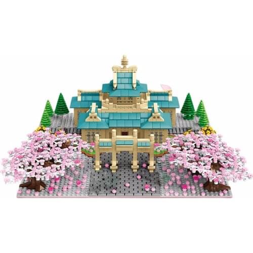 SEMBO New Cherry blossom season City street view tree house Flower Building Blocks architecture model bricks toys for children