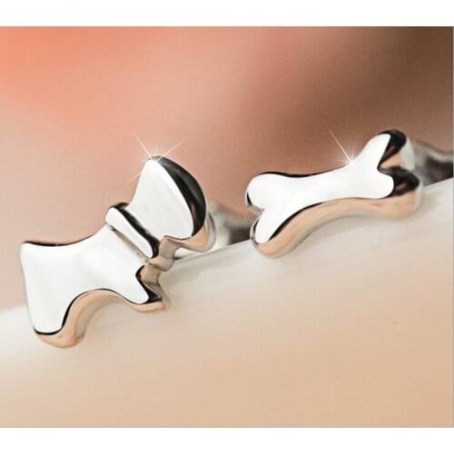 100% 925 Sterling Silver Dog Earring Bone Women Jewelry S925 Silver boucle Asymmetrical Stud Earrings